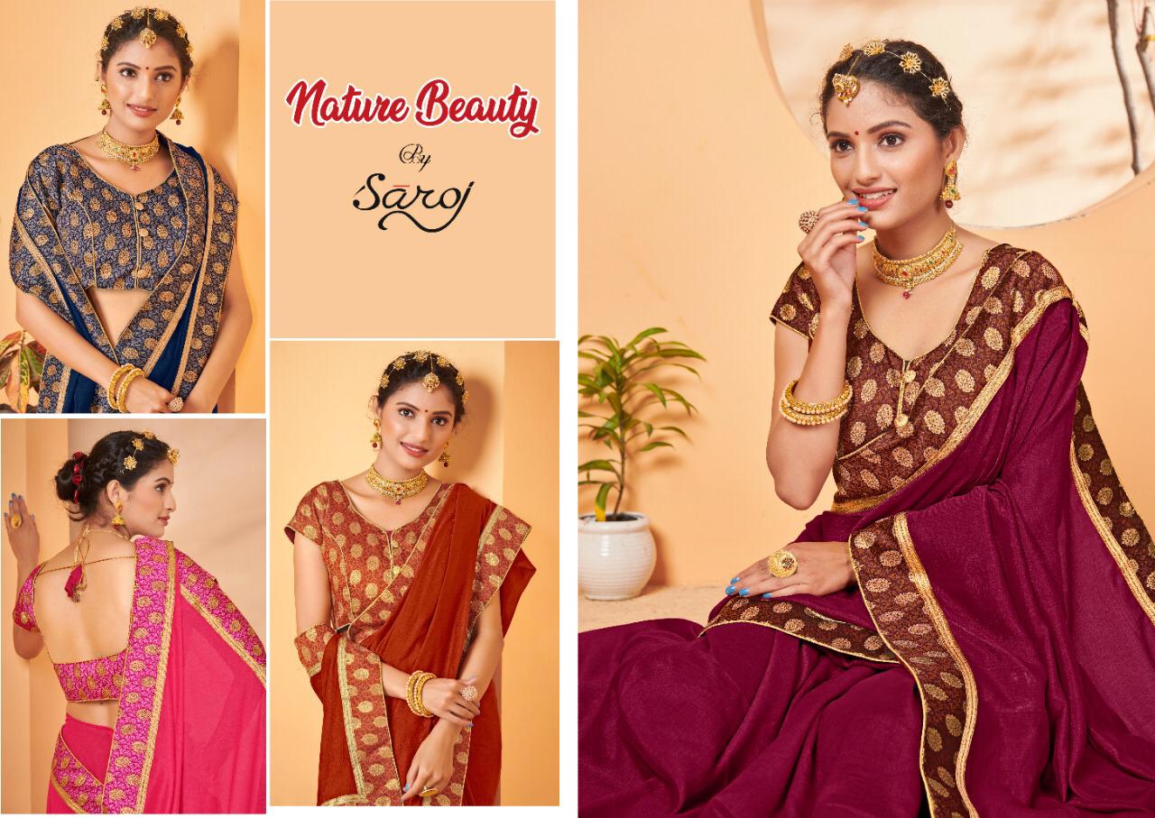 Saroj Natural Beauty Fancy Designer Festive Wear Vichitra Silk Saree Collection